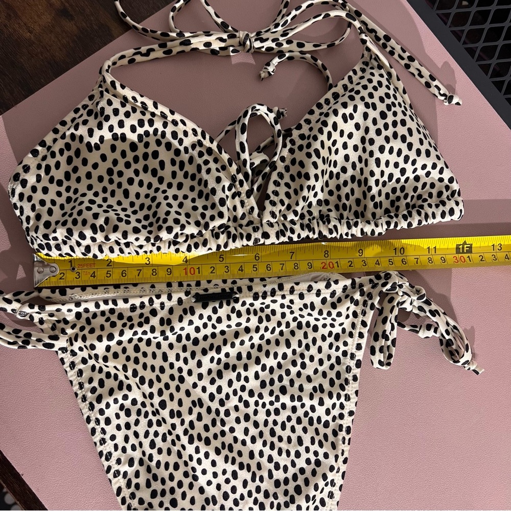 Kendall + Kylie Polka Dot High Waist Bikini Set Women's L Swimsuit Ivory Black - Picture 7 of 7